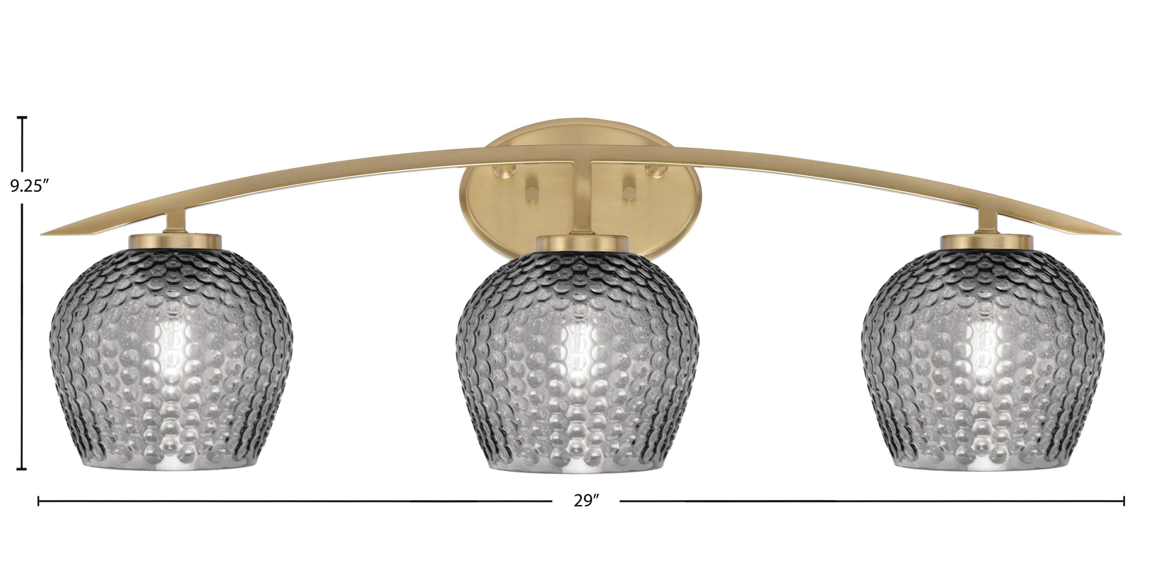Kurve Three Light Bath Bar in New Age Brass with 6" Smoke Textured Shade