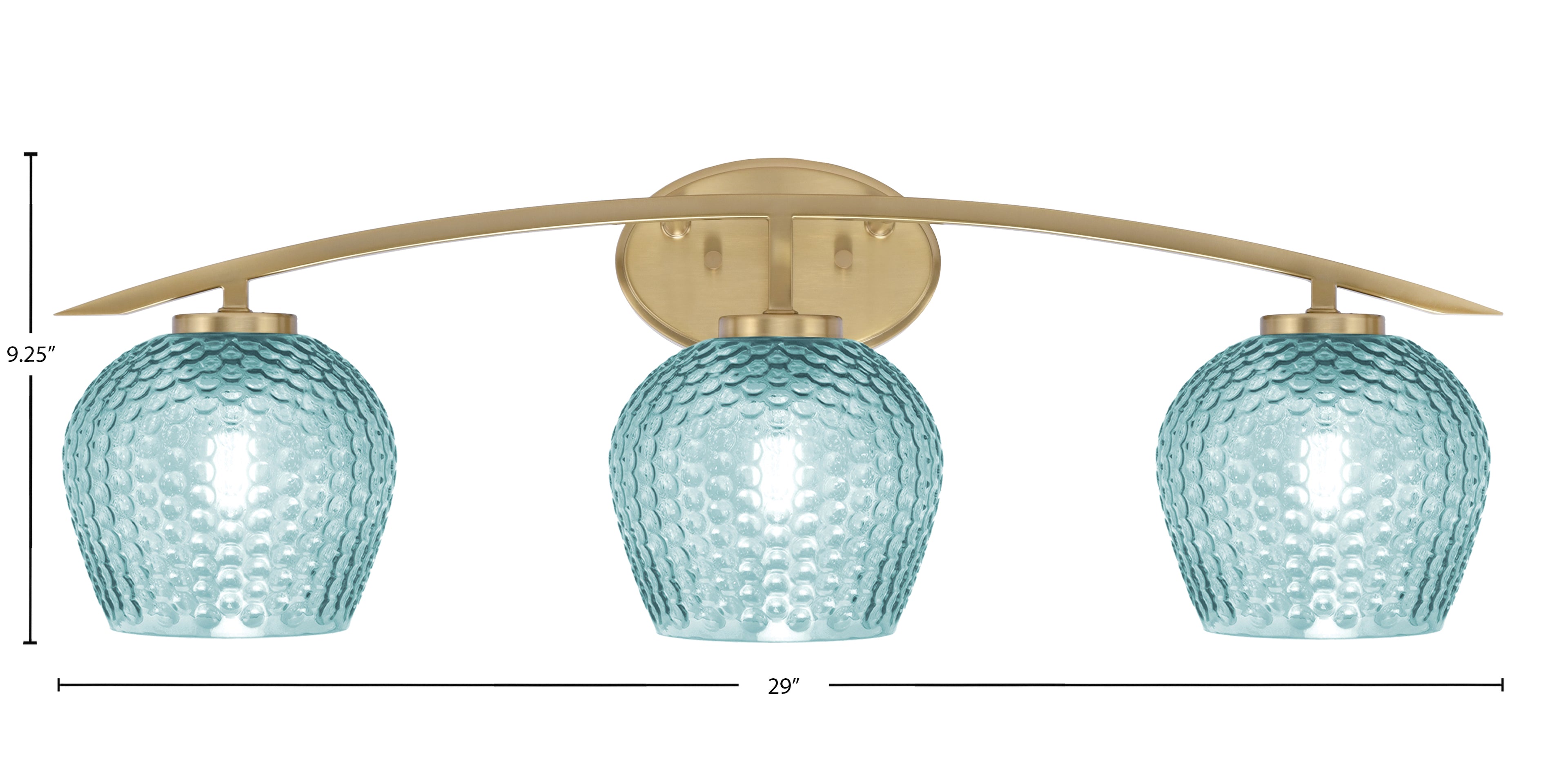 Kurve Three Light Bath Bar in New Age Brass with 6" Turquoise Textured Shade