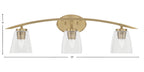 Kurve Three Light Bath Bar in New Age Brass with 4.5" Square Clear Bubble Shade