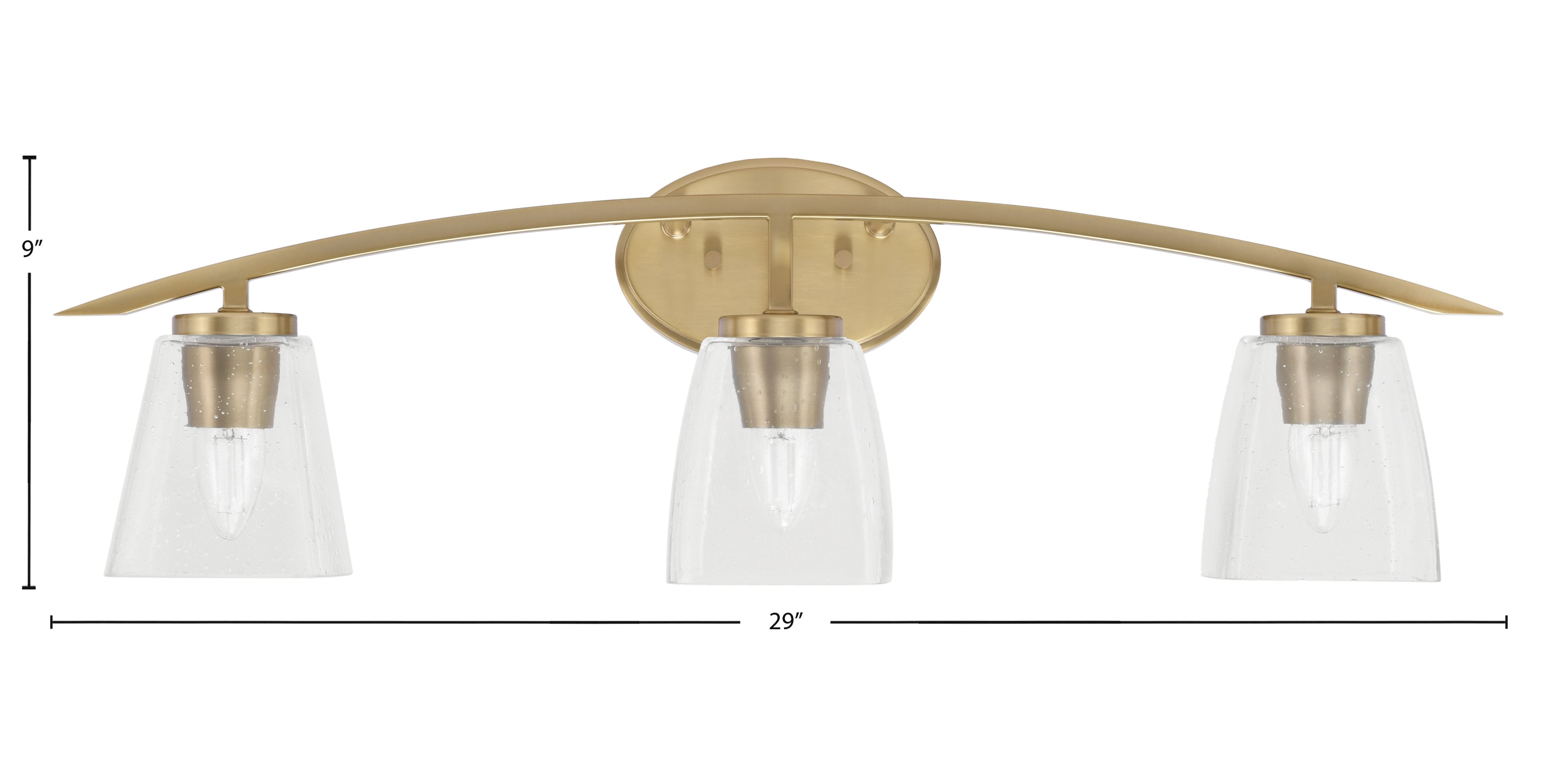 Kurve Three Light Bath Bar in New Age Brass with 4.5" Square Clear Bubble Shade