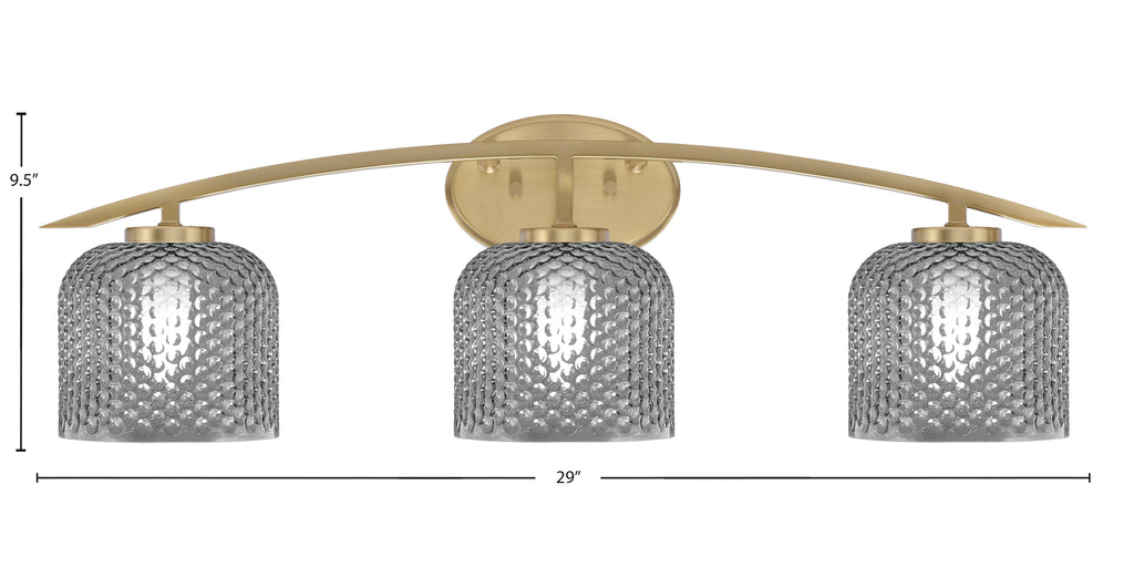 Kurve Three Light Bath Bar in New Age Brass with 6" Smoke Textured Shade