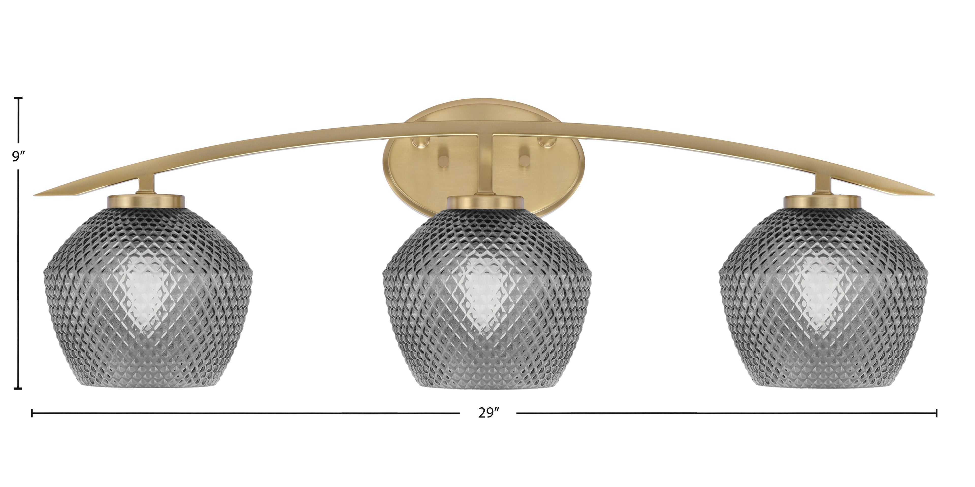 Kurve Three Light Bath Bar in New Age Brass with 6" Smoke Textured Shade