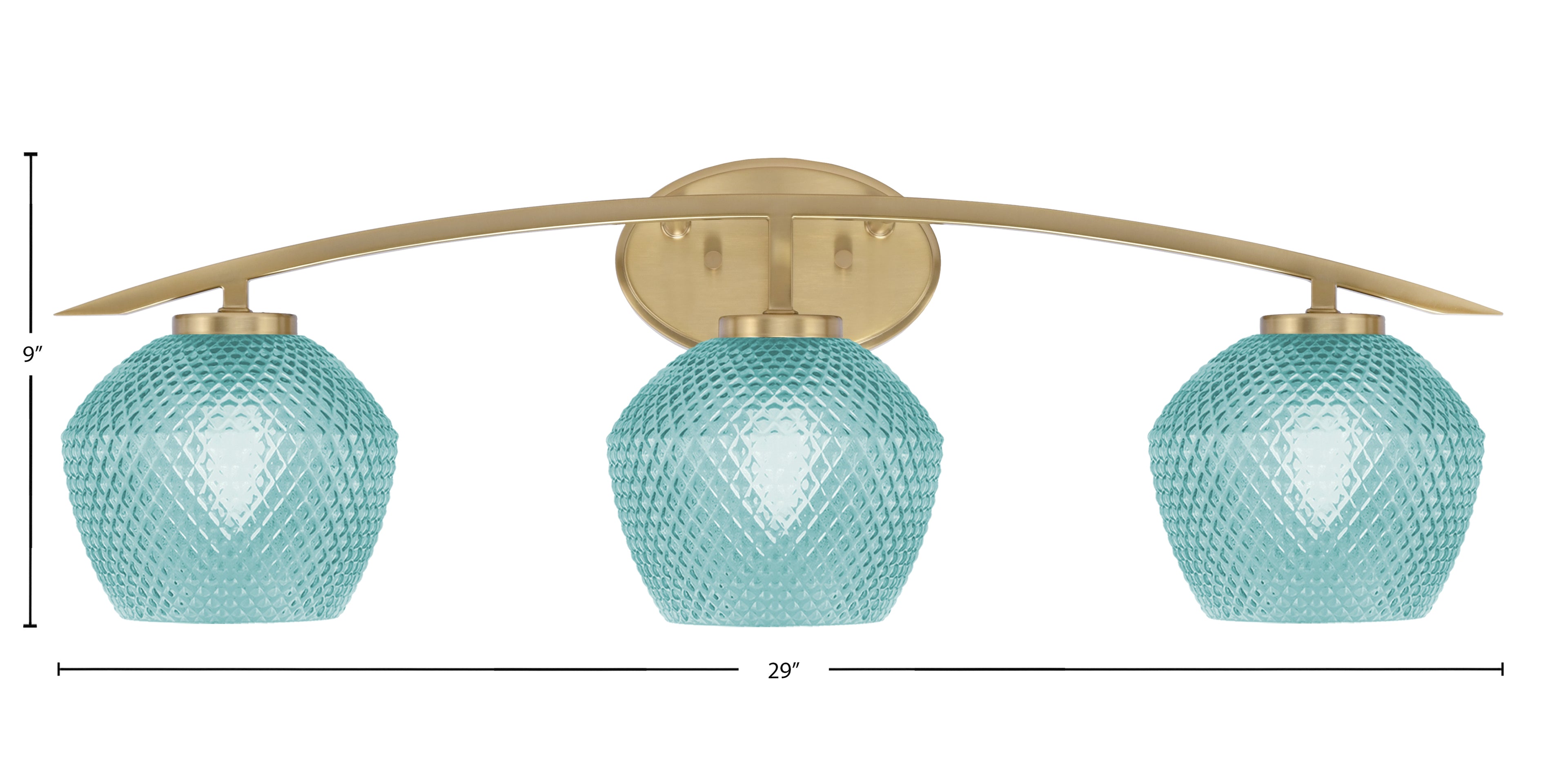 Kurve Three Light Bath Bar in New Age Brass with 6" Turquoise Textured Shade