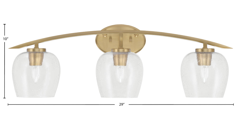 Kurve Three Light Bath Bar in New Age Brass with 6" Clear Bubble Shade
