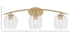 Kurve Three Light Bath Bar in New Age Brass with 6" Clear Bubble Shade