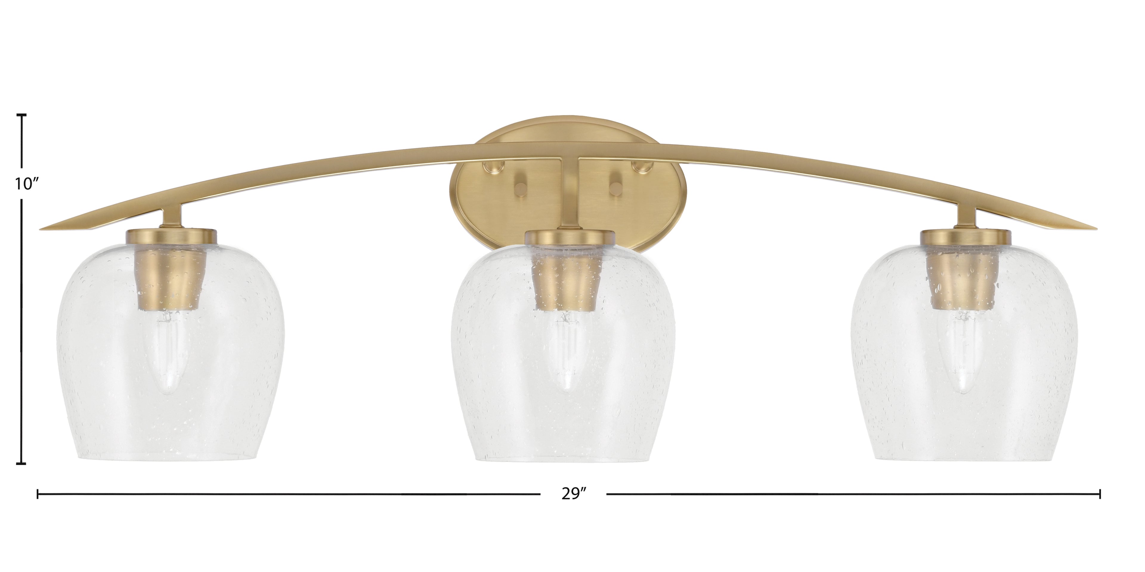 Kurve Three Light Bath Bar in New Age Brass with 6" Clear Bubble Shade