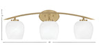 Kurve Three Light Bath Bar in New Age Brass with 6" White Marble Shade
