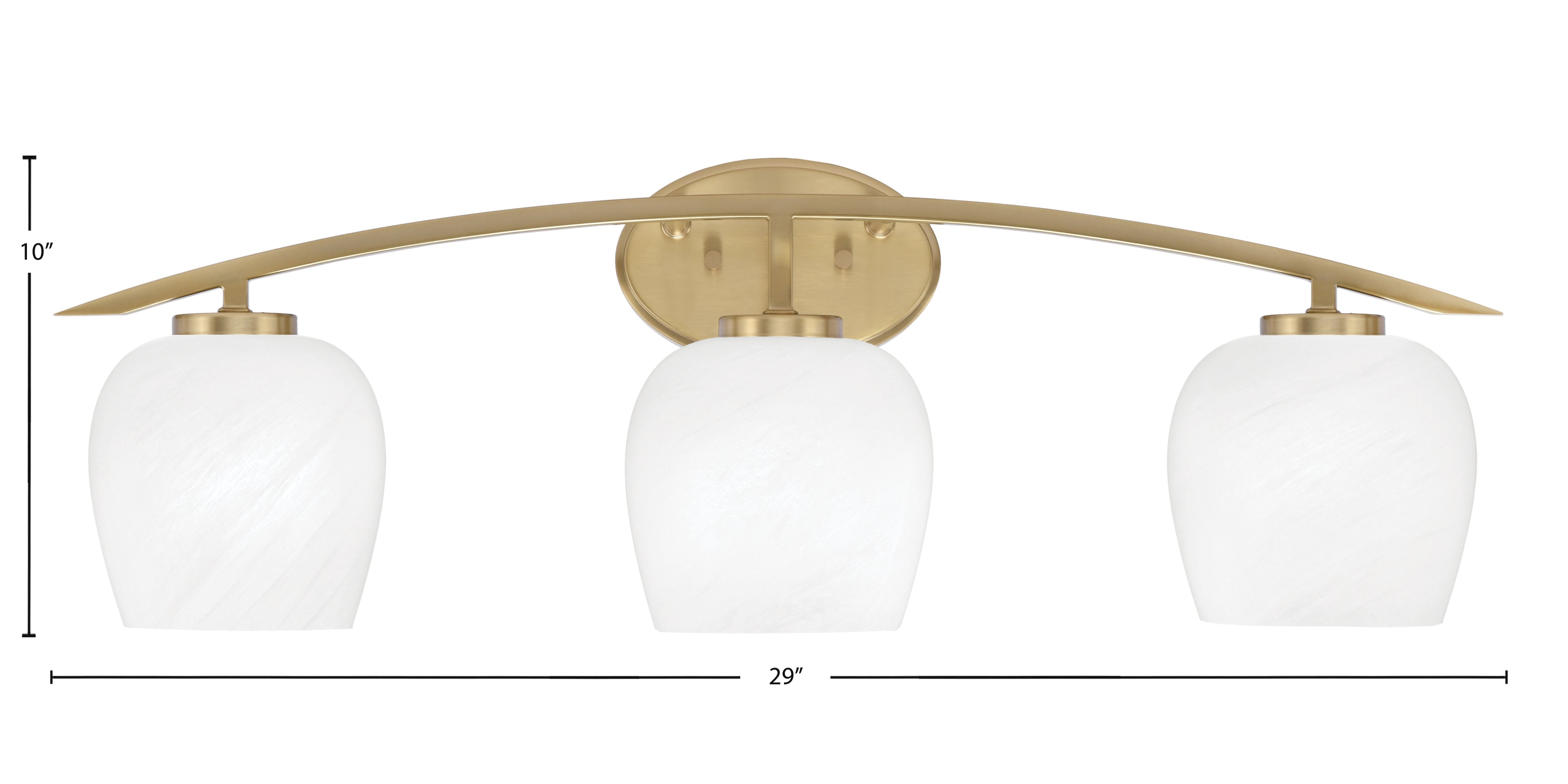 Kurve Three Light Bath Bar in New Age Brass with 6" White Marble Shade