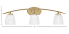 Kurve Three Light Bath Bar in New Age Brass with 5" Clear Ribbed Shade