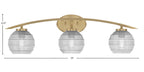 Kurve Three Light Bath Bar in New Age Brass with 6" Clear Ribbed Shade