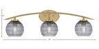 Kurve Three Light Bath Bar in New Age Brass with 6" Smoke Ribbed Shade