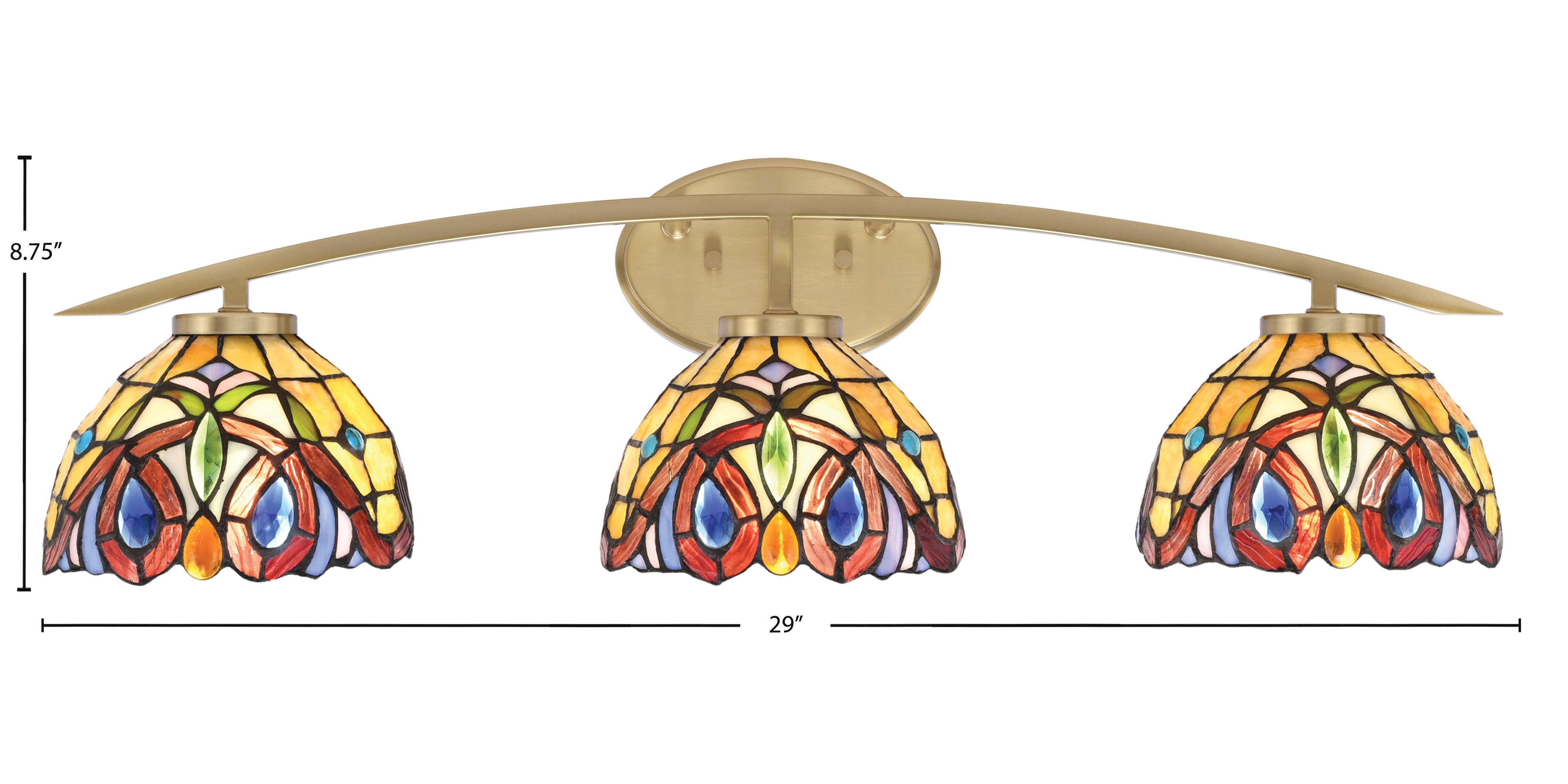 Kurve Three Light Bath Bar in New Age Brass with 7" Lynx Art Glass Shade