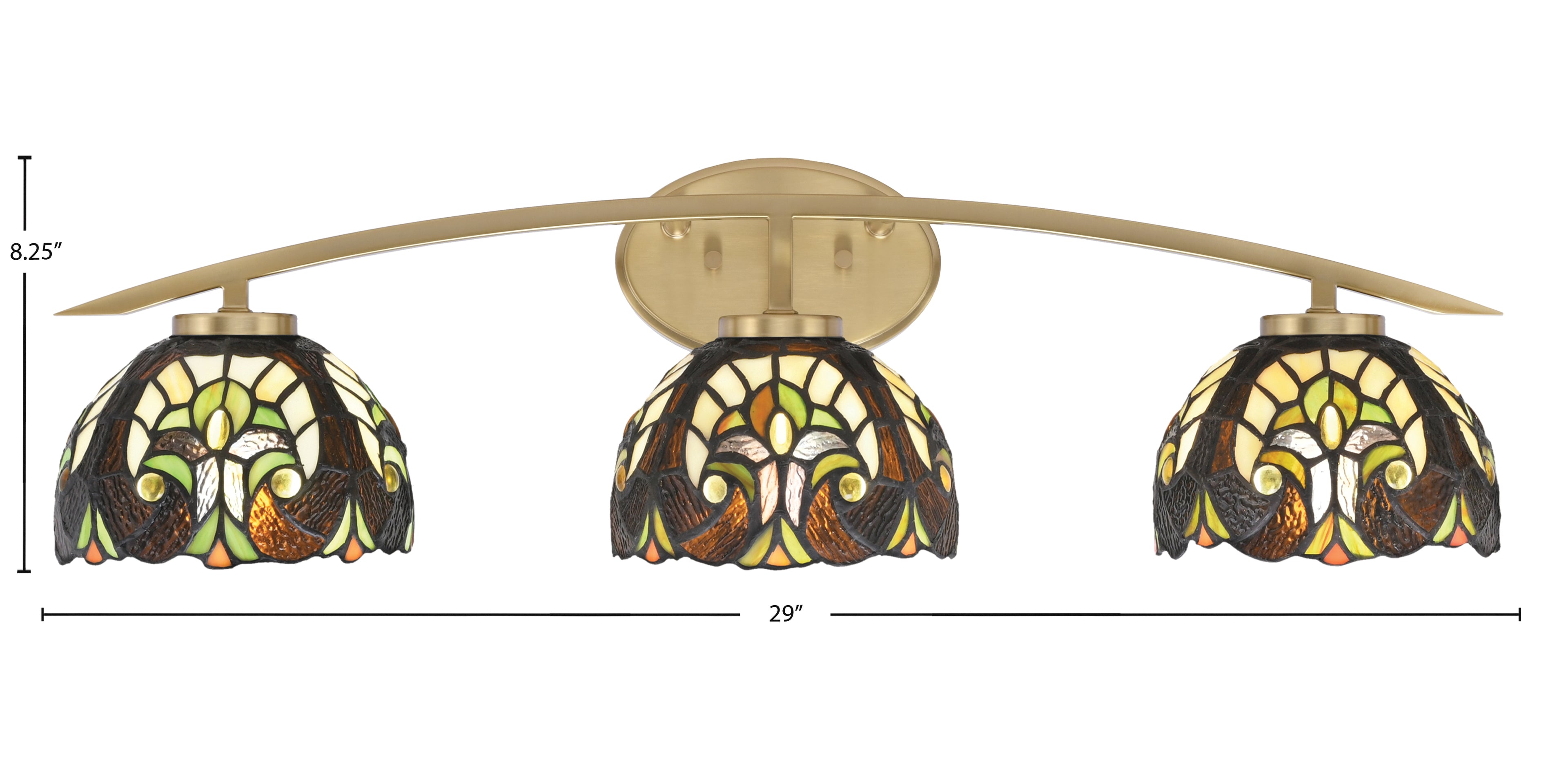 Kurve Three Light Bath Bar in New Age Brass with 7" Ivory Cypress Art Glass Shade