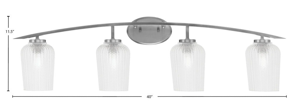 Kurve Four Light Bath Bar in Graphite with Clear Textured Shade