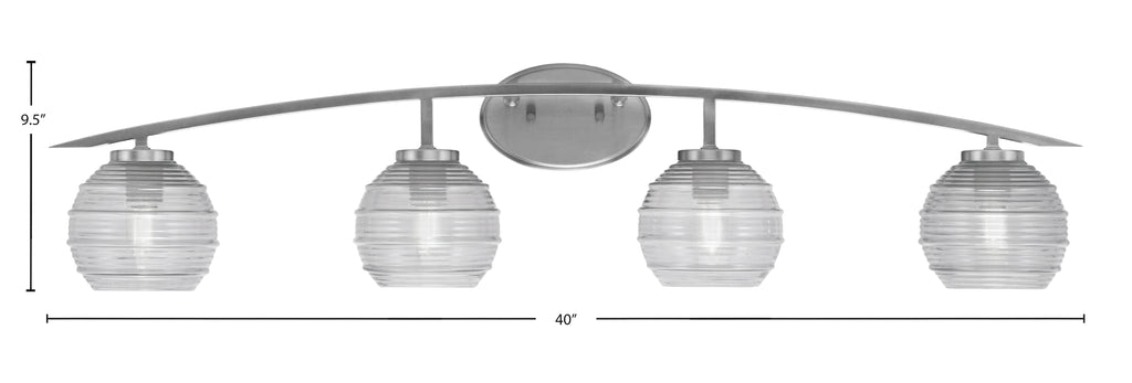 Kurve Four Light Bath Bar in Graphite with Clear Ribbed Shade