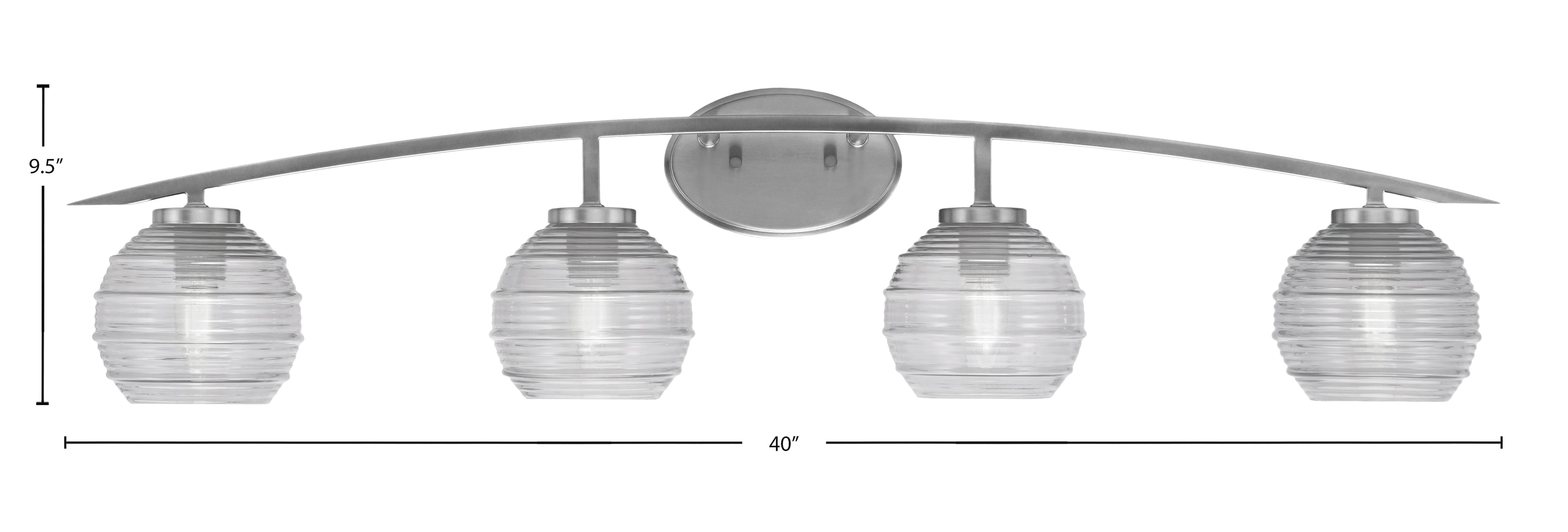 Kurve Four Light Bath Bar in Graphite with Clear Ribbed Shade