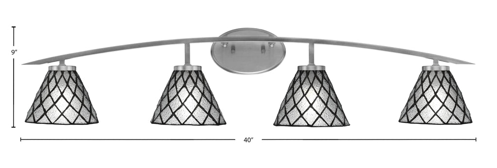 Kurve Four Light Bath Bar in Graphite with Diamond Ice Art Glass Shade