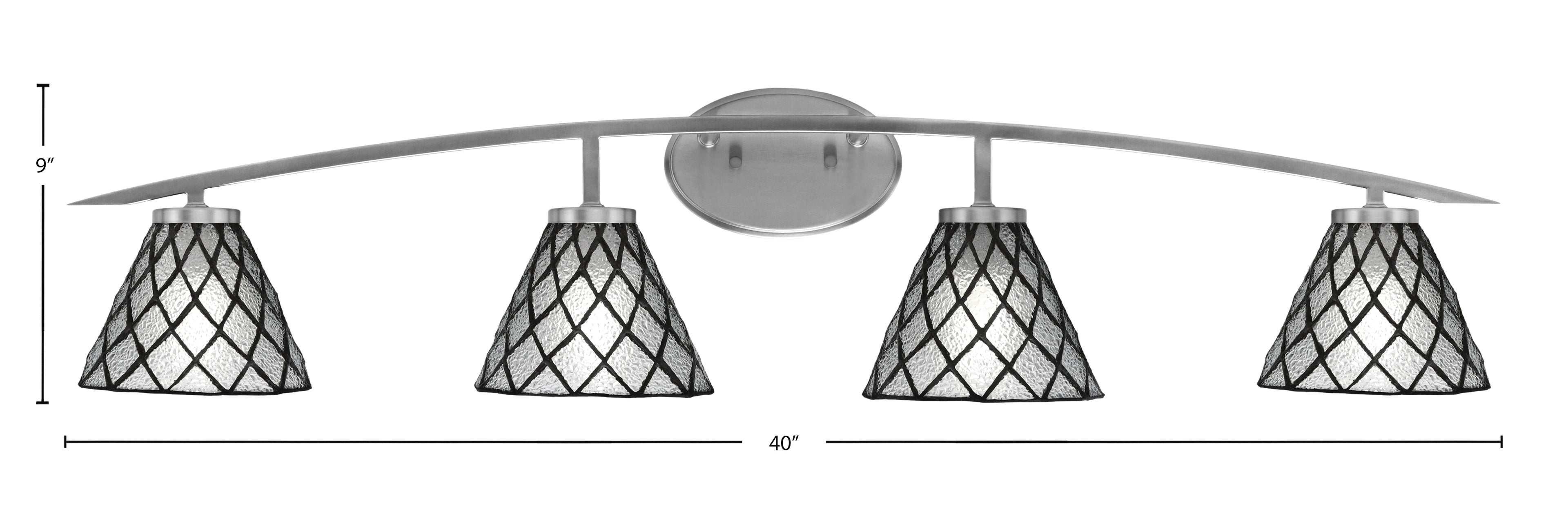 Kurve Four Light Bath Bar in Graphite with Diamond Ice Art Glass Shade