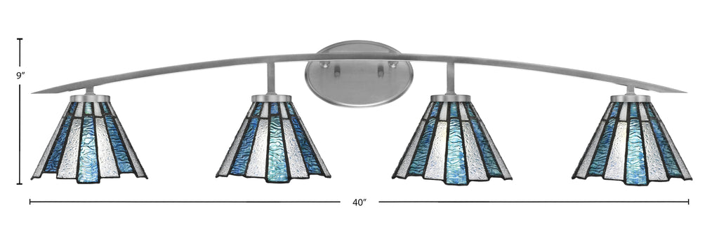 Kurve Four Light Bath Bar in Graphite with Sea Ice Art Glass Shade