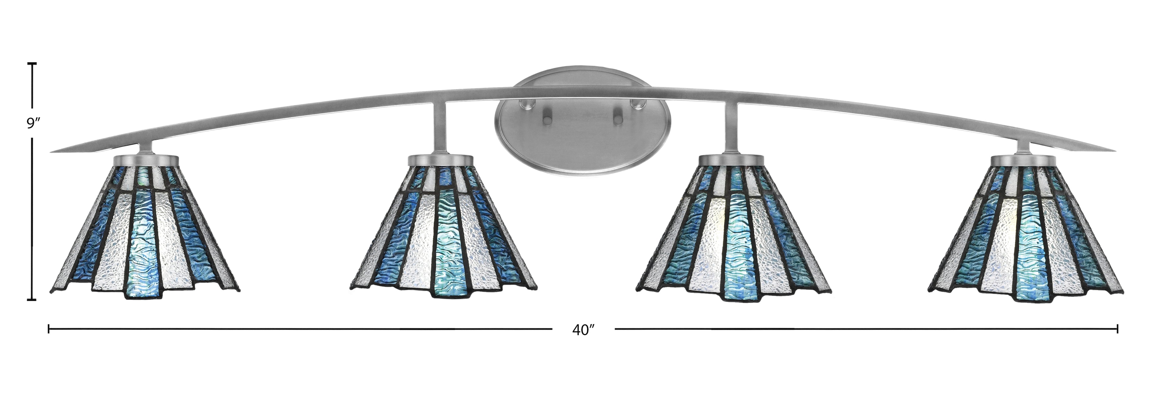 Kurve Four Light Bath Bar in Graphite with Sea Ice Art Glass Shade