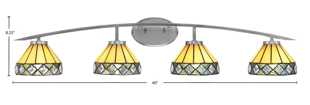 Kurve Four Light Bath Bar in Graphite with Diamond Peak Art Glass Shade