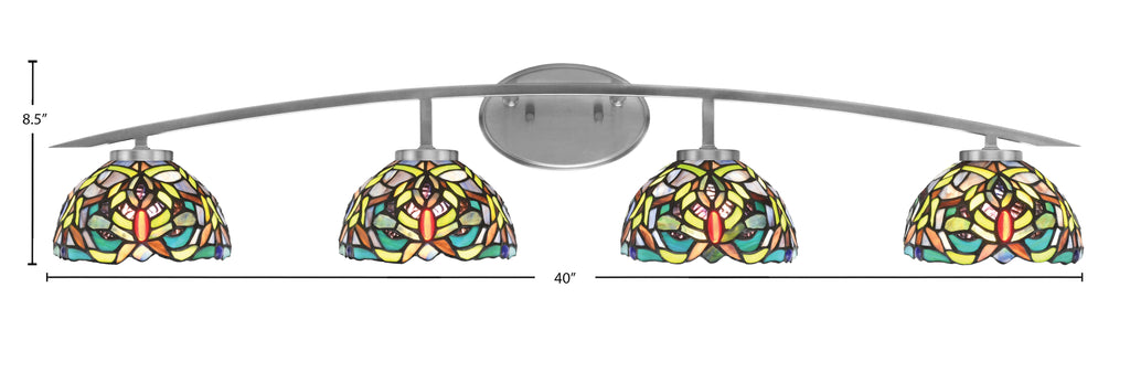 Kurve Four Light Bath Bar in Graphite with Kaleidoscope Art Glass Shade