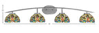 Kurve Four Light Bath Bar in Graphite with Kaleidoscope Art Glass Shade