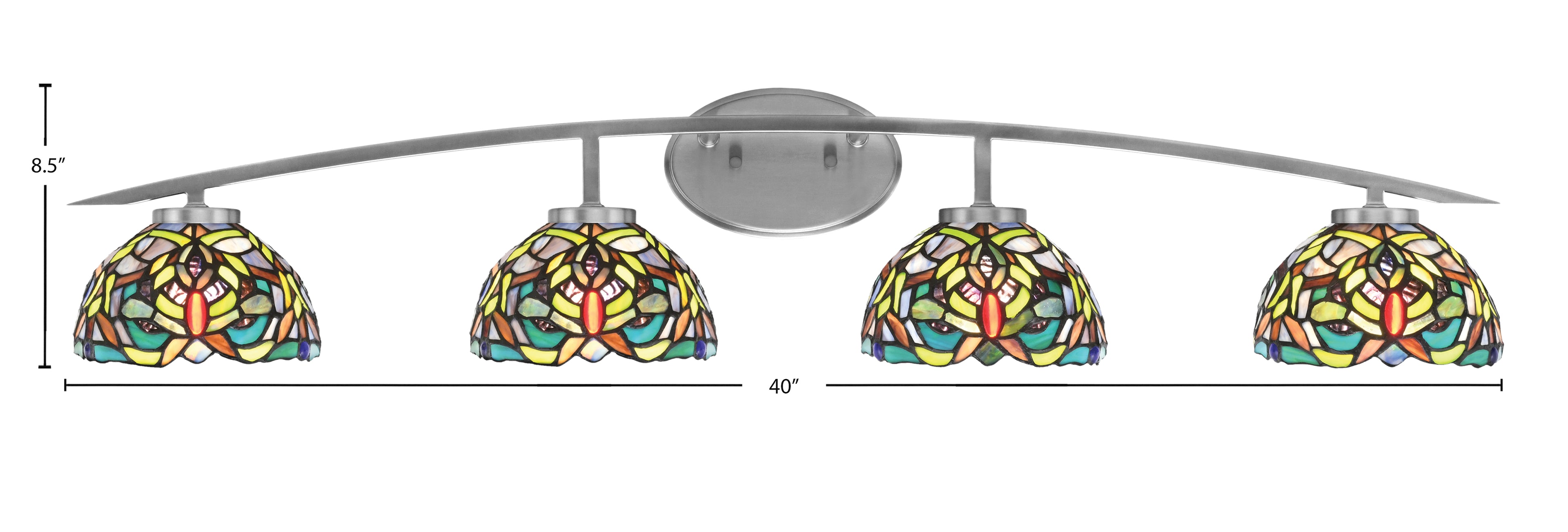 Kurve Four Light Bath Bar in Graphite with Kaleidoscope Art Glass Shade