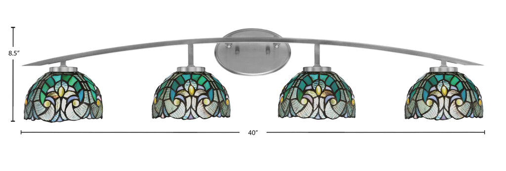 Kurve Four Light Bath Bar in Graphite with Turquoise Cypress Art Glass Shade