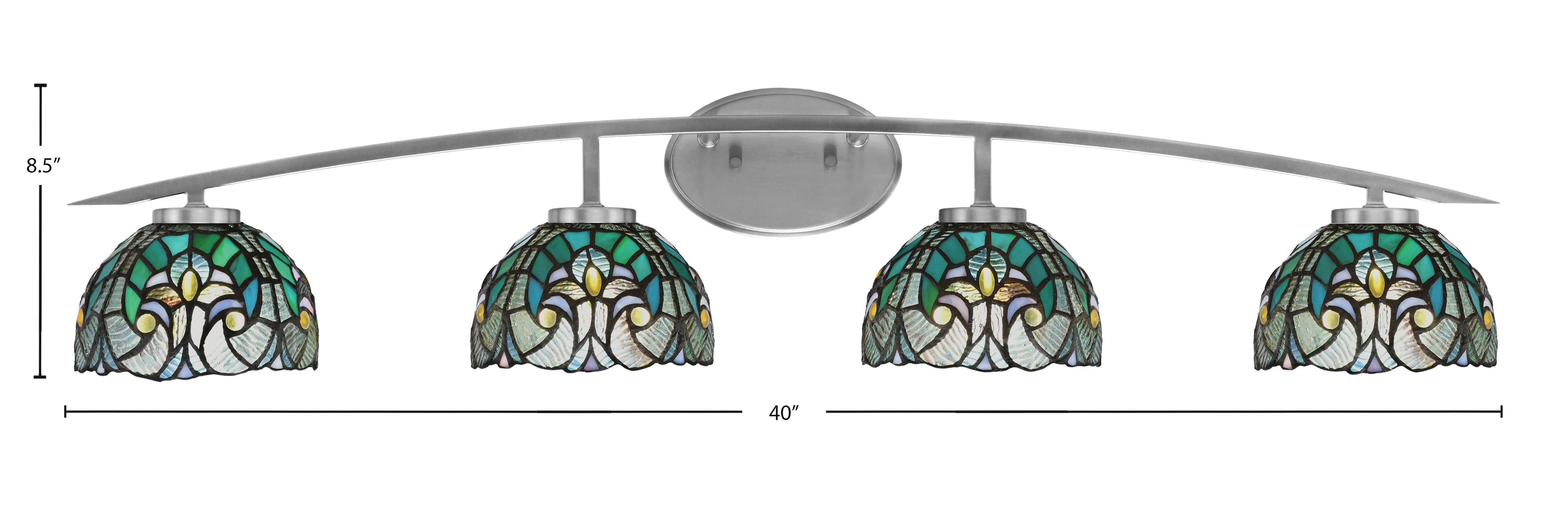 Kurve Four Light Bath Bar in Graphite with Turquoise Cypress Art Glass Shade