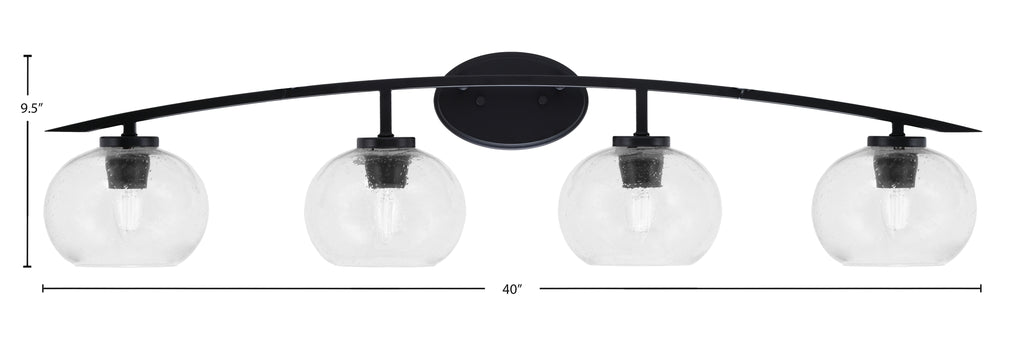 Kurve Four Light Bath Bar in Matte Black with Clear Bubble Shade