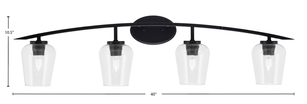Kurve Four Light Bath Bar in Matte Black with Clear Bubble Shade