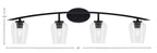 Kurve Four Light Bath Bar in Matte Black with Clear Bubble Shade