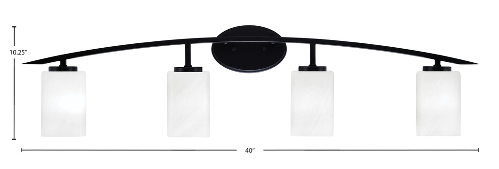 Kurve Four Light Bath Bar in Matte Black with White Marble Shade