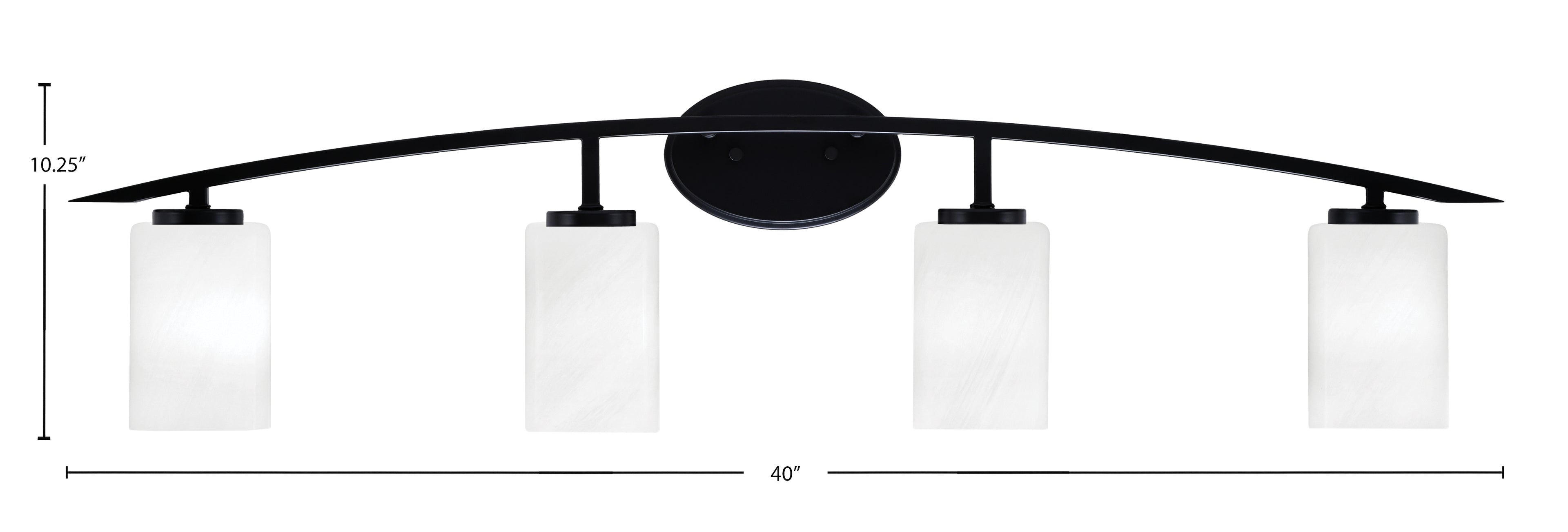 Kurve Four Light Bath Bar in Matte Black with White Marble Shade