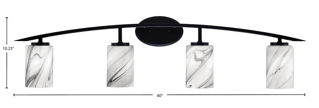 Kurve Four Light Bath Bar in Matte Black with Onyx Swirl Shade
