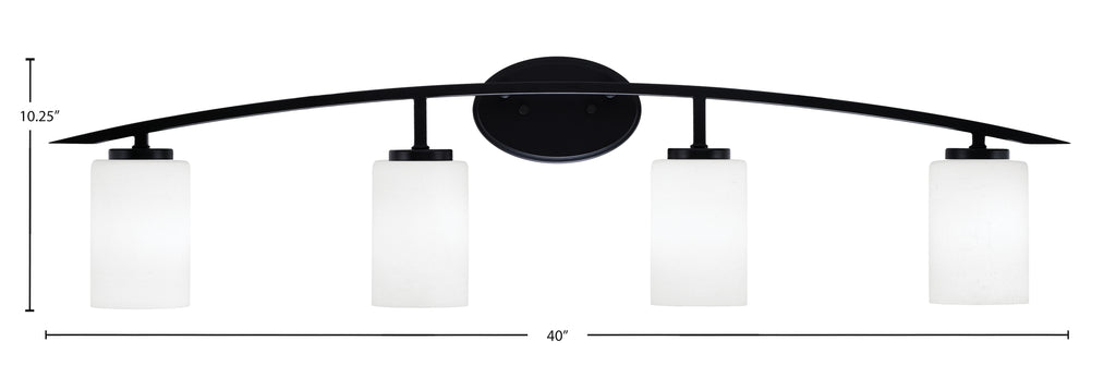 Kurve Four Light Bath Bar in Matte Black with White Muslin Shade