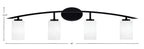 Kurve Four Light Bath Bar in Matte Black with White Muslin Shade