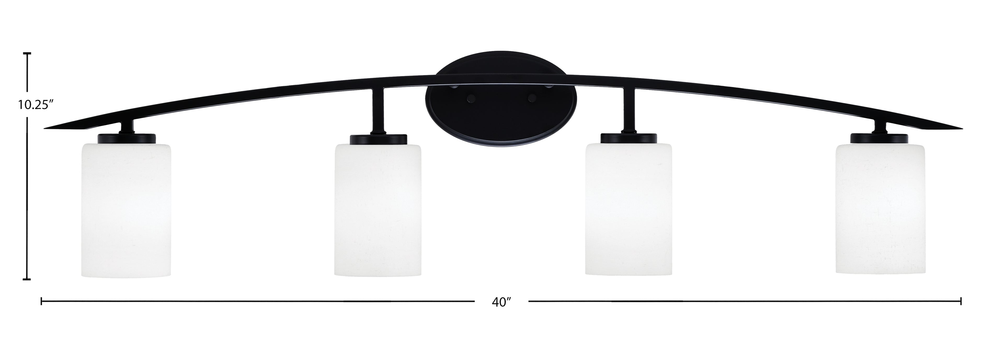 Kurve Four Light Bath Bar in Matte Black with White Muslin Shade