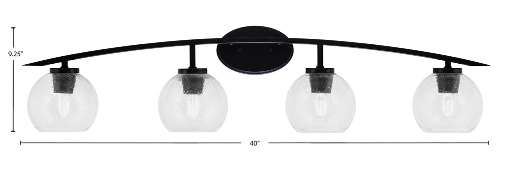 Kurve Four Light Bath Bar in Matte Black with Clear Bubble Shade