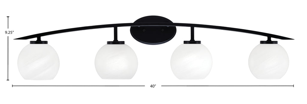 Kurve Four Light Bath Bar in Matte Black with White Marble Shade