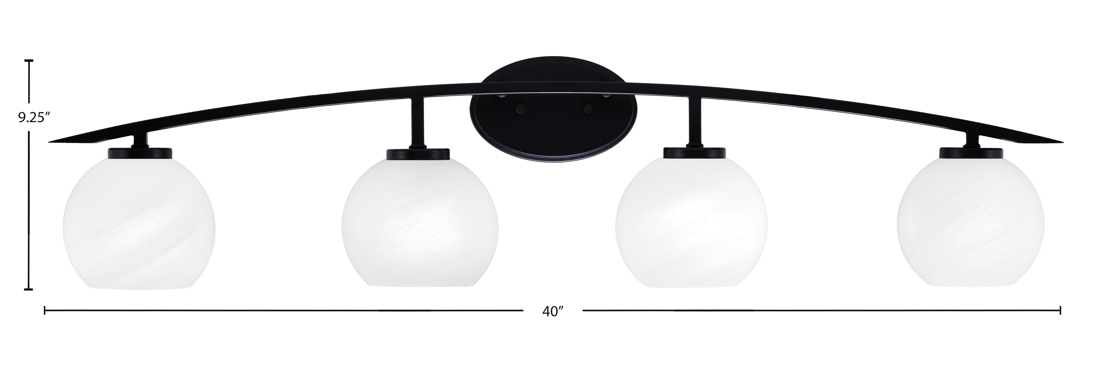 Kurve Four Light Bath Bar in Matte Black with White Marble Shade