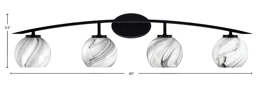 Kurve Four Light Bath Bar in Matte Black with Onyx Swirl Shade
