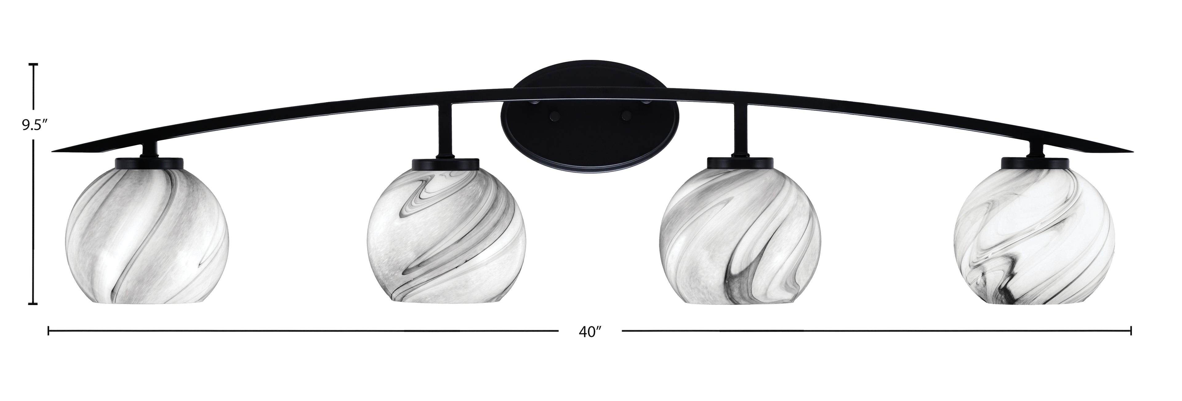 Kurve Four Light Bath Bar in Matte Black with Onyx Swirl Shade