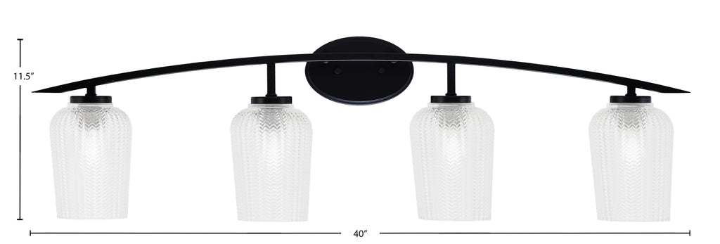 Kurve Four Light Bath Bar in Matte Black with Clear Textured Shade