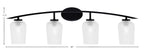 Kurve Four Light Bath Bar in Matte Black with Clear Textured Shade