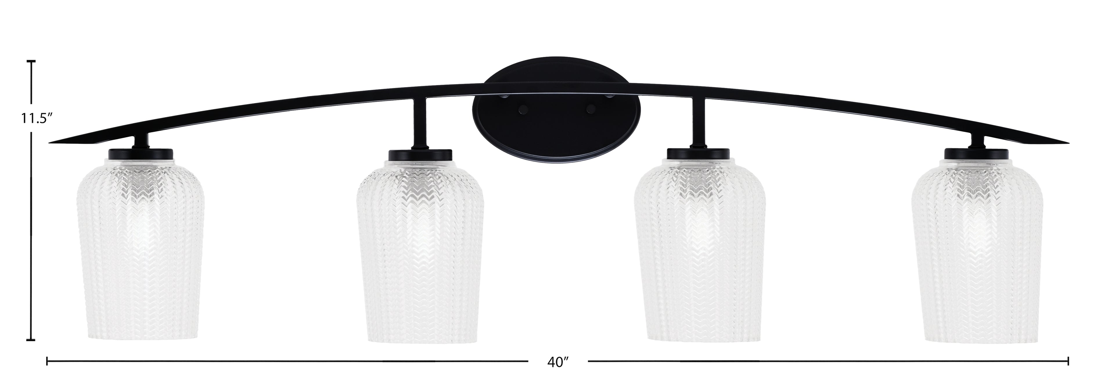 Kurve Four Light Bath Bar in Matte Black with Clear Textured Shade