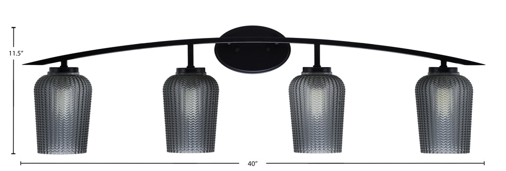 Kurve Four Light Bath Bar in Matte Black with Smoke Textured Shade