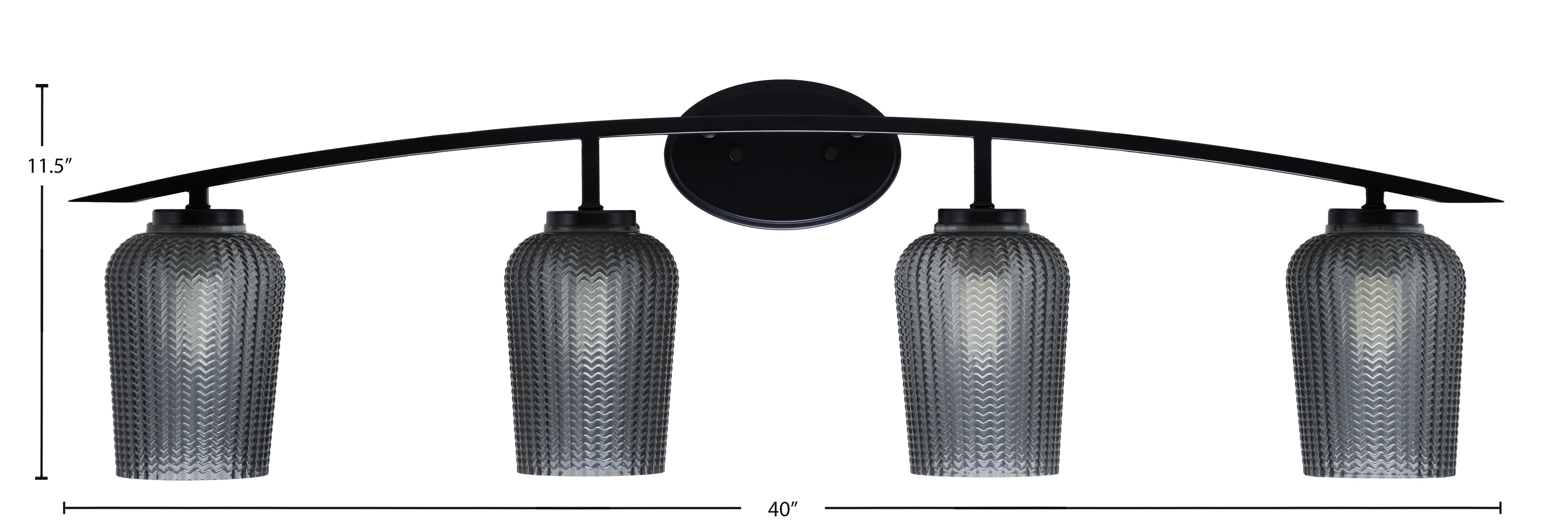 Kurve Four Light Bath Bar in Matte Black with Smoke Textured Shade
