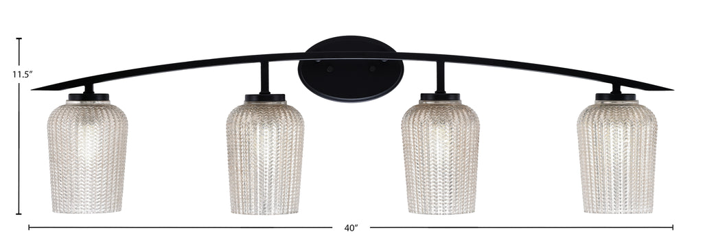 Kurve Four Light Bath Bar in Matte Black with Silver Textured Shade